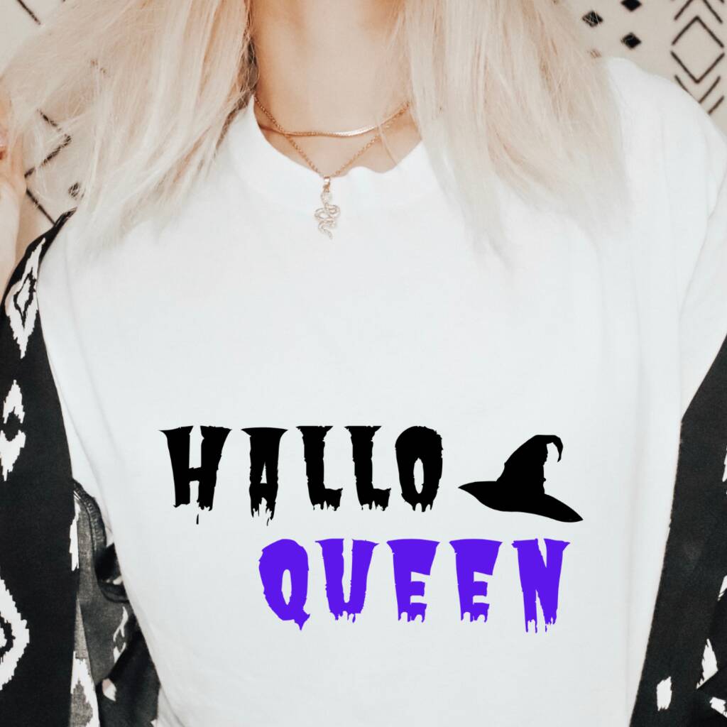 Hallo Queen Halloween Top Jumper Or Tshirt, 1 of 4