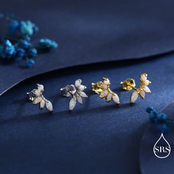 Sterling Silver White Opal Marquise Cluster Stud Earrings, 7 of 11