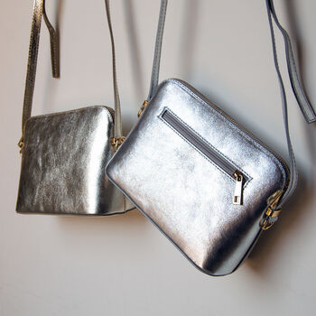 Structured Leather Crossbody Gold Or Silver Handbag, 5 of 12