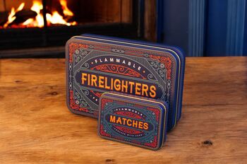 Firelighter And Match Tin Set Fireside Storage Iron Accessories Home Homewarming In Blue, 5 of 12