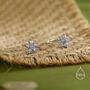 Uncoloured Forget Me Not Flower Cz Huggie Hoop Earrings, thumbnail 2 of 12