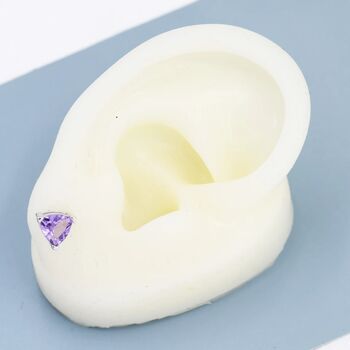 Genuine Amethyst Trillion Cut Stud Earrings, 4 of 9