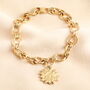 Stainless Steel Hammered Sun Charm Chain Bracelet In Gold Plating, thumbnail 1 of 3
