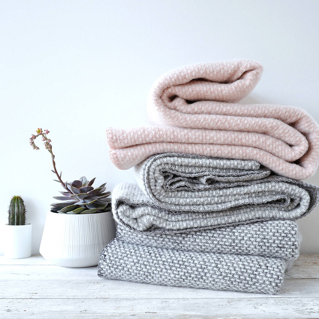 Blush Eco Lambswool Woven Blanket By Lilac Coast | notonthehighstreet.com