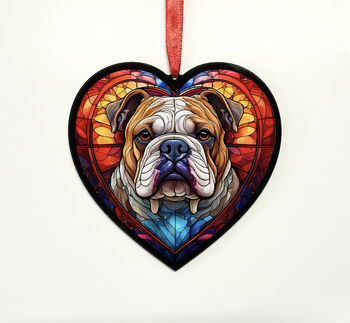 Bulldog Stained Glass Effect Heart Suncatcher, 6 of 6