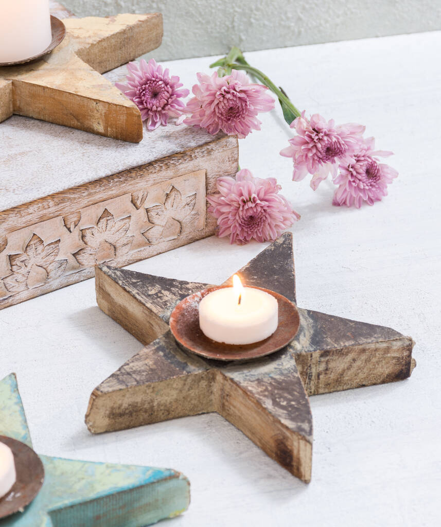 Reclaimed Wooden Star Shaped Candle Holders By Mytri Designs