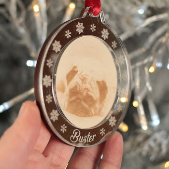 Pet Engraved Photo 3D Christmas Tree Decoration Bauble, 3 of 6