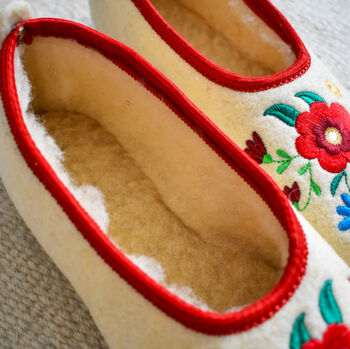 Cream Folk Wool Ballerina Slippers With Wool Lining, 3 of 8