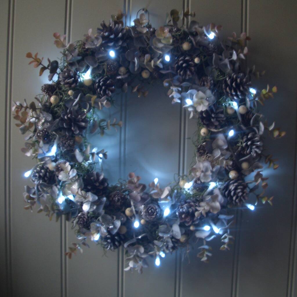 Indoor Pre Lit Christmas Frosted Wreath With Berries By Pippa Designs