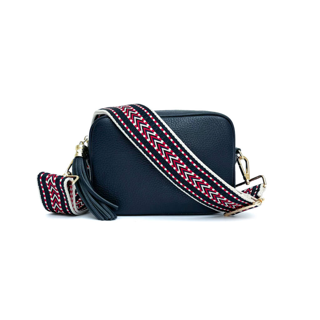 Navy Leather Crossbody Bag And Navy Boho Strap By Apatchy