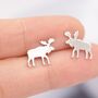 Moose Stud Earrings In Sterling Silver, thumbnail 2 of 12