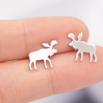 Moose Stud Earrings In Sterling Silver, 2 of 12