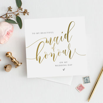 To My Bridesmaid Card | Gold Effect Wedding Card, 2 of 3