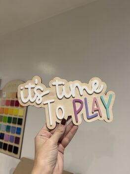 Wooden Play Sign Children’s Bedroom Playroom Decor Montessori Pretend Play Accessory, 5 of 5