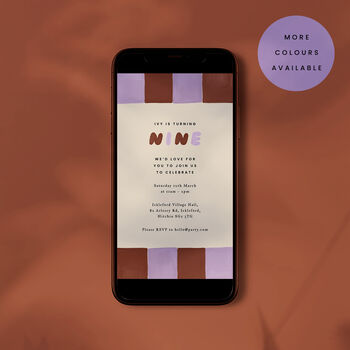 Digital Download Birthday Party Invite With Striped Border, 3 of 6