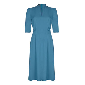 Peggy Day Dress In Petrol Blue Moss Crepe By Nancy Mac ...