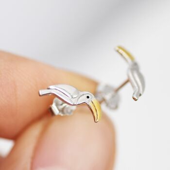 Sterling Silver Tiny Toucan Bird Stud Earrings, 5 of 12
