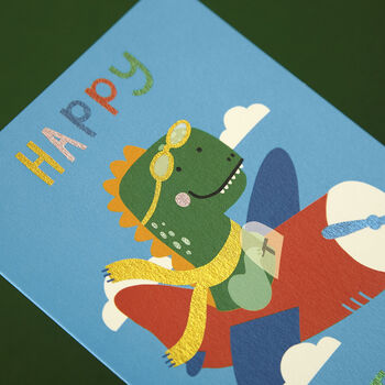 Fun Dinosaur Pilot Children's Birthday Card, 2 of 2