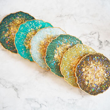 Sparkly Green Geode Resin Coasters, 10 of 10