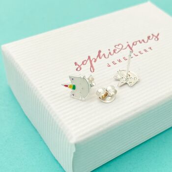 Personalised White Cat Face Sterling Silver Earrings, 2 of 2