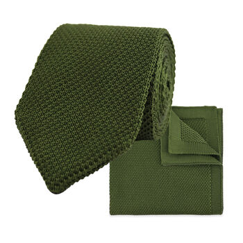 Olive Green Diamond End Knitted Neck Tie In 100% Soft Polyester, 3 of 7