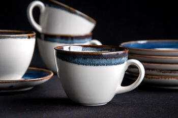 Navy Set Of Six Handmade Porcelain Tea Cup With Saucer, 2 of 11