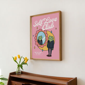 'Self Love Club' Pink Frog Wall Print, 3 of 8