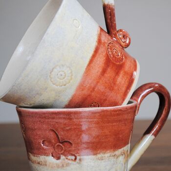 Stoneware Handmade Cup Cream/Terracotta Or Cream/Green, 3 of 8