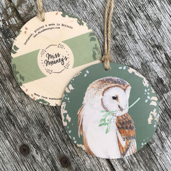 Barn Owl Wooden Christmas Bauble Hanging Decoration, 4 of 5