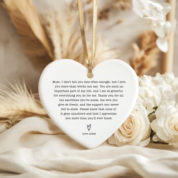 Personalised Long Message Mum Heart Bauble, 3 of 3