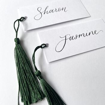 Green Tassel Calligraphy Place Cards, 4 of 6