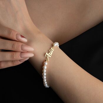 Freshwater Pearl Bracelet With Name Plate, 2 of 7