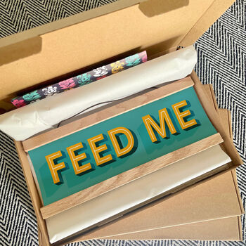 'Feed Me' Kitchen Oak Hanging Sign, 4 of 7