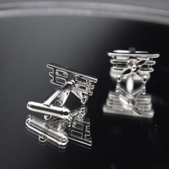 Airplane Silver Cufflinks Gift For Pilots 316 L Stainless Steel Aviation Accessory, 2 of 6