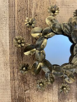 15cm Round Decorative Mirror Gold Metal Flower Design, 4 of 6