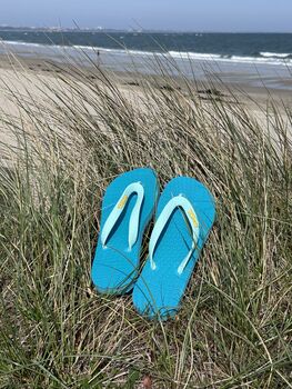 Vibrant Teal Rubber Flip Flops, 6 of 12