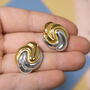 Mixed Metal Swirl Sculptural Stud Earrings, thumbnail 3 of 3