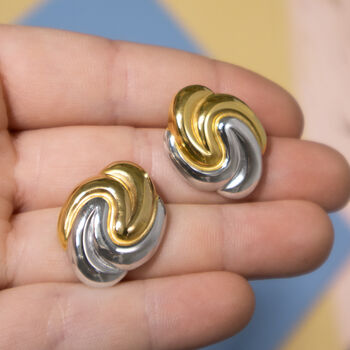 Mixed Metal Swirl Sculptural Stud Earrings, 3 of 3