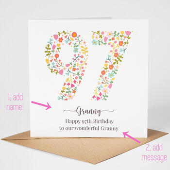 Floral Fun Personalised 97th Birthday Card, 2 of 5
