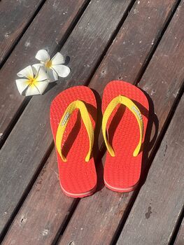 Bright Red Natural Rubber Flip Flops, 10 of 10