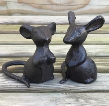 Set Of Two Solid Cast Iron Mice In Gift Pouch, 2 of 4
