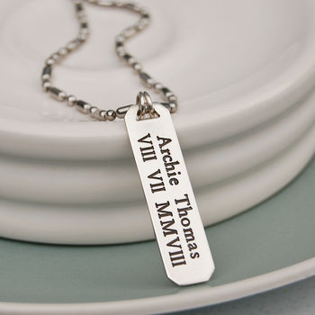 Men's Personalised Silver Vertical Bar Necklace, 4 of 12