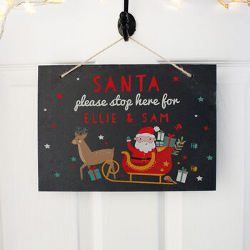 Personalised Santa Stop Here Slate Sign For Kids, 3 of 5
