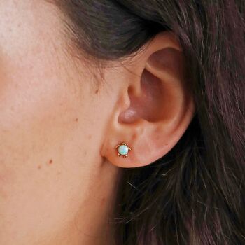 Green Opal Turtle Stud Earrings, 2 of 9