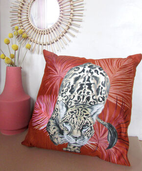 Orange Cushion With Palm Leaves And Leopard 'Prowl', 2 of 5