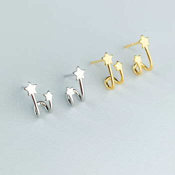 Sterling Silver Star Cuff Stud Earrings, 2 of 6