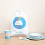 Childs Cloud Design Dinner Set And Personalised Bag, thumbnail 1 of 3