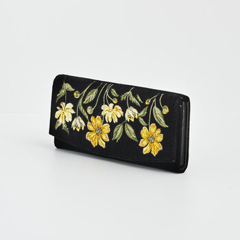 Black Botanical Velvet Embroidered Purse Large, 6 of 7