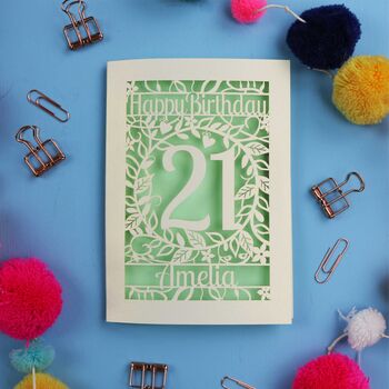 Personalised 21st Birthday Card Papercut Flower Design, 11 of 11