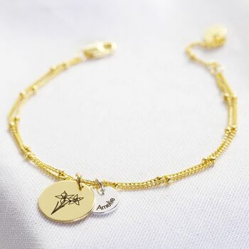 Personalised Birth Flower Double Disc Charm Bracelet, 3 of 6